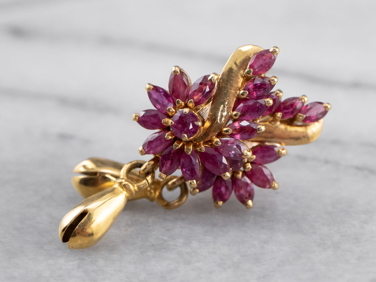 Vintage Ruby Gold Drop Statement Earrings