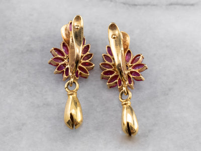 Vintage Ruby Gold Drop Statement Earrings