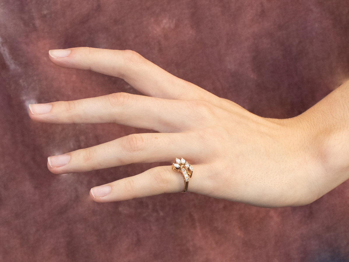 Asymmetrical Diamond Gold Bypass Ring