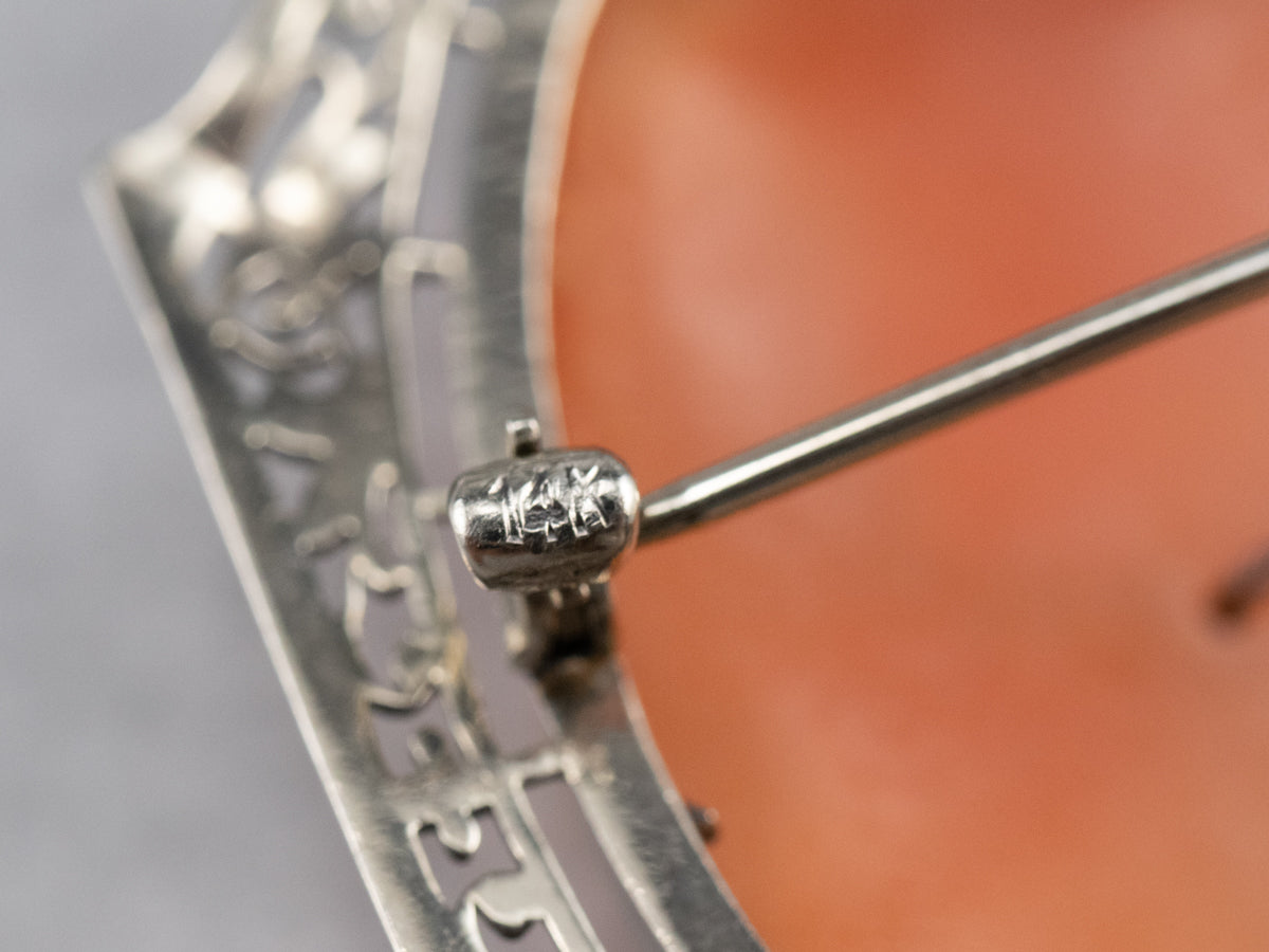 Art Deco Cameo Diamond White Gold Brooch Pendant