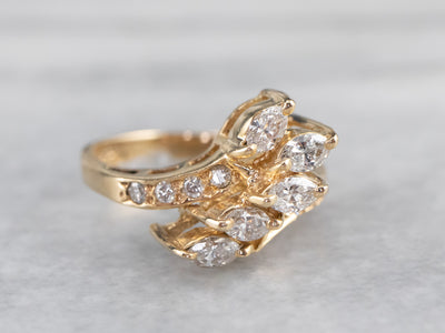 Asymmetrical Diamond Gold Bypass Ring