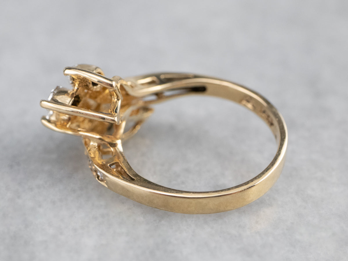 Asymmetrical Diamond Gold Bypass Ring