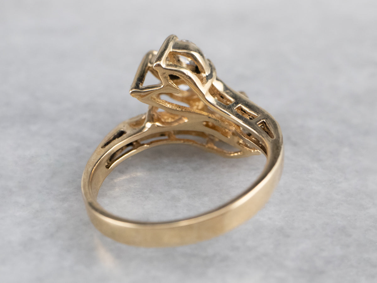 Asymmetrical Diamond Gold Bypass Ring