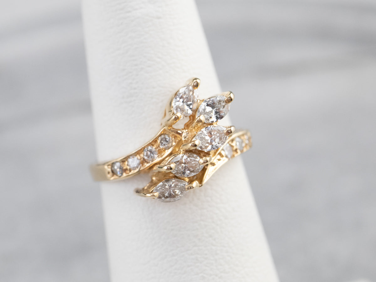 Asymmetrical Diamond Gold Bypass Ring