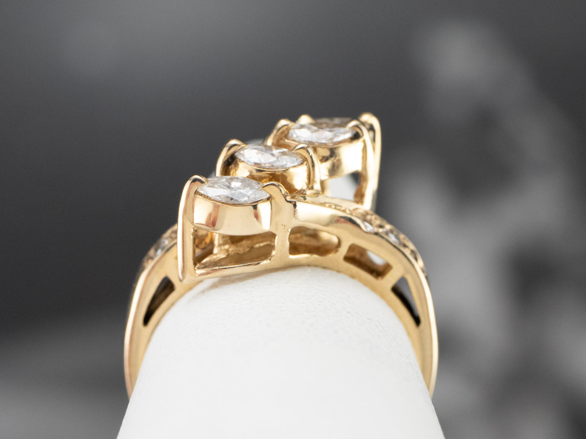 Asymmetrical Diamond Gold Bypass Ring