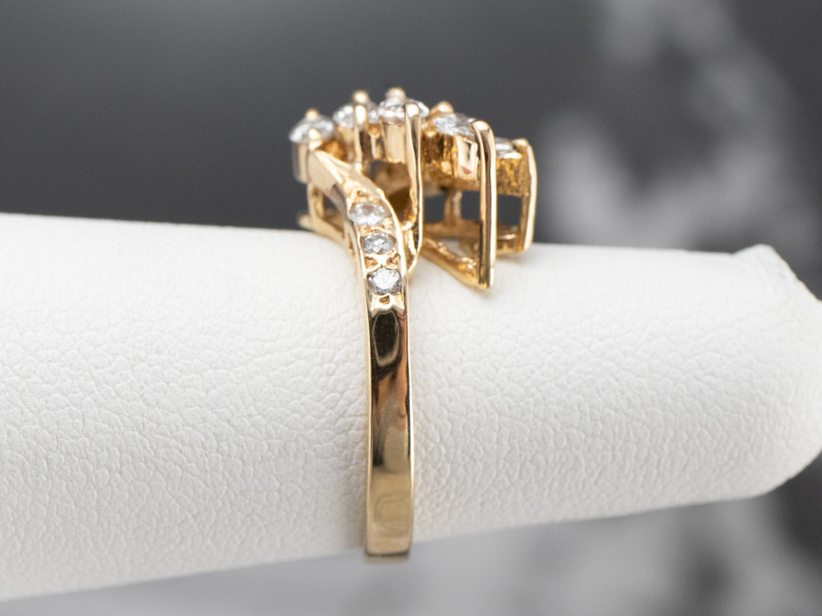Asymmetrical Diamond Gold Bypass Ring