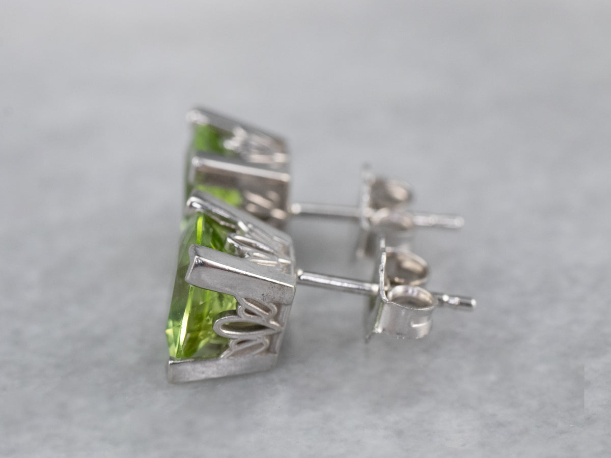 Cushion Cut Peridot White Gold Stud Earrings