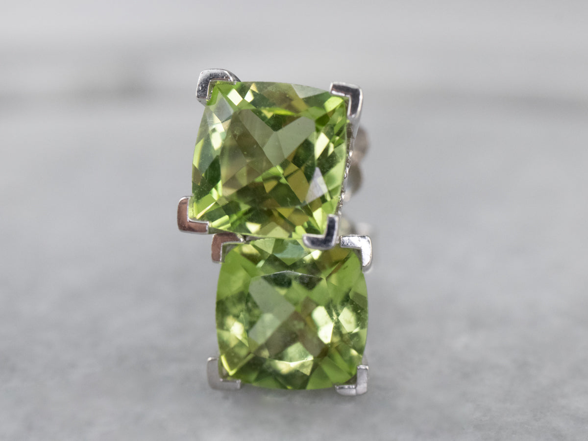 Cushion Cut Peridot White Gold Stud Earrings