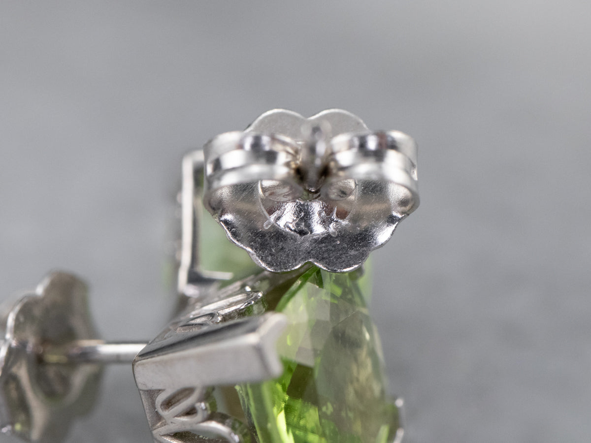 Cushion Cut Peridot White Gold Stud Earrings
