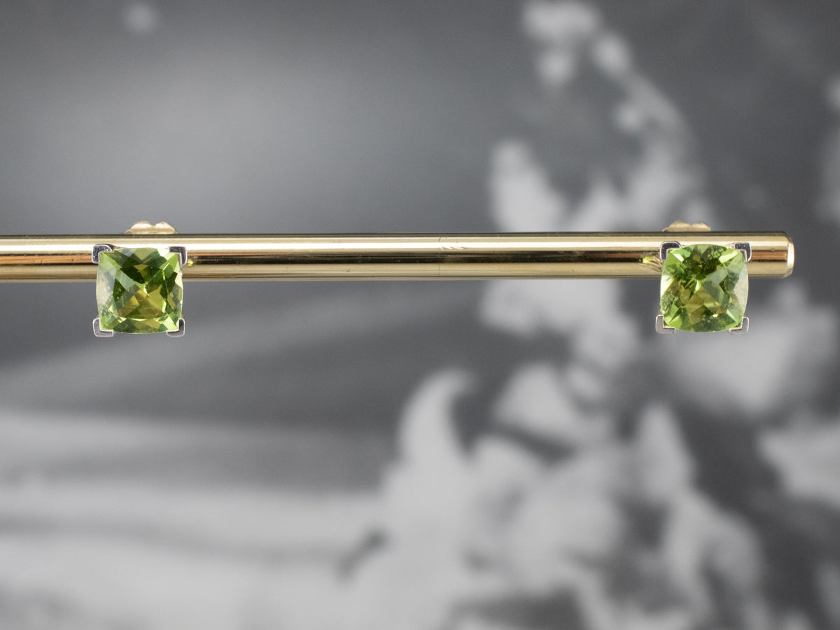 Cushion Cut Peridot White Gold Stud Earrings