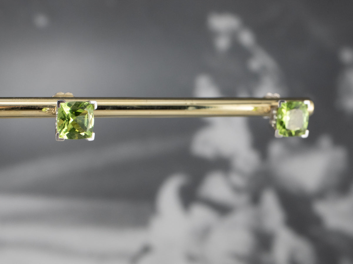 Cushion Cut Peridot White Gold Stud Earrings