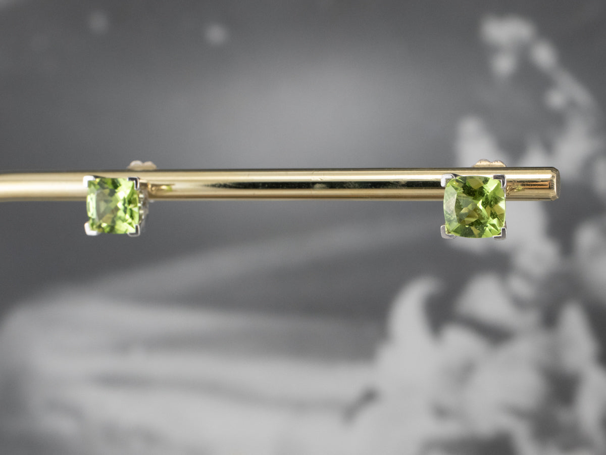 Cushion Cut Peridot White Gold Stud Earrings