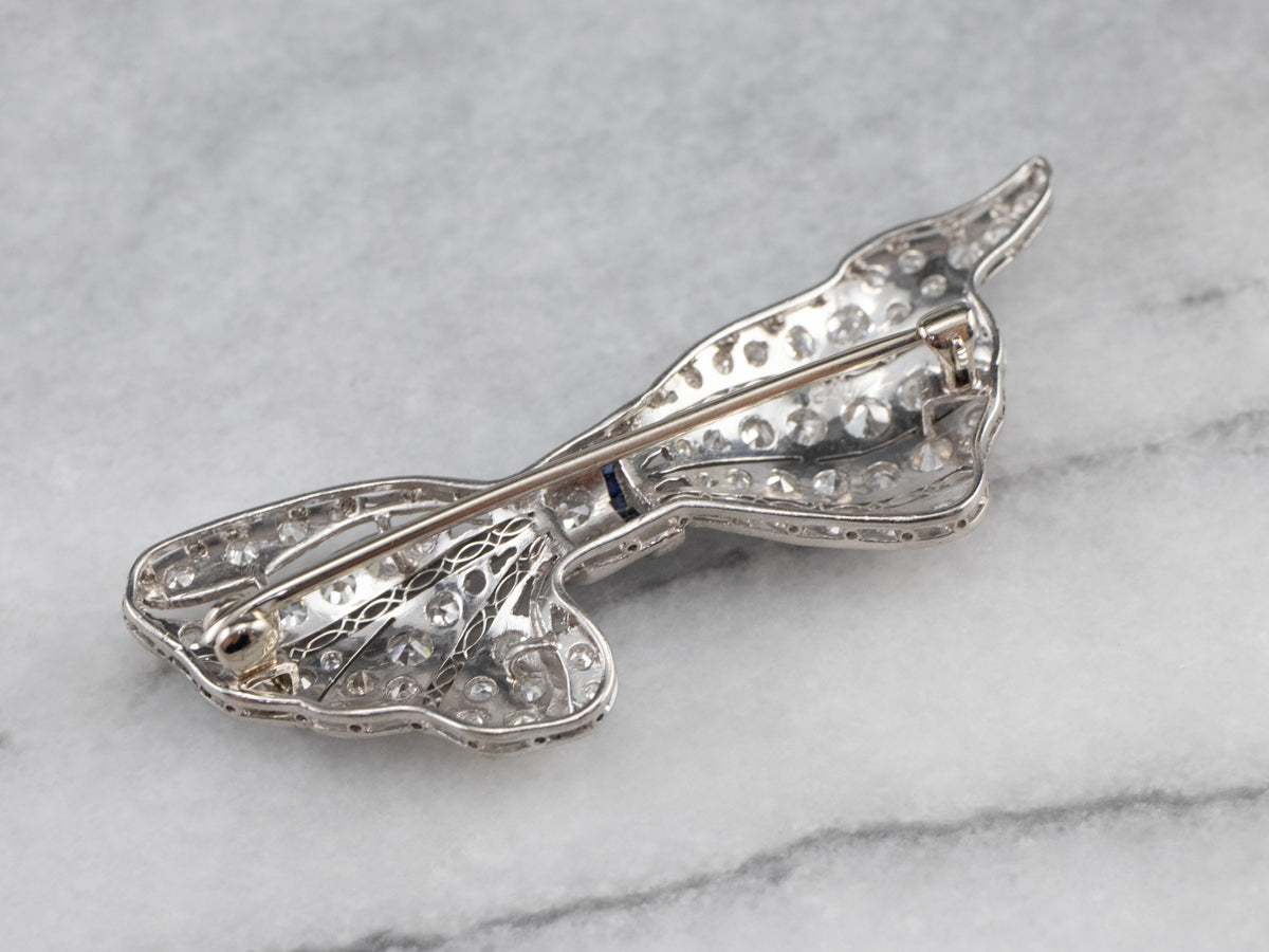 Pin de filigrana de zafiro y diamantes Art Déco de platino