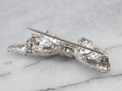 Platinum Art Deco Diamond and Sapphire Filigree Pin
