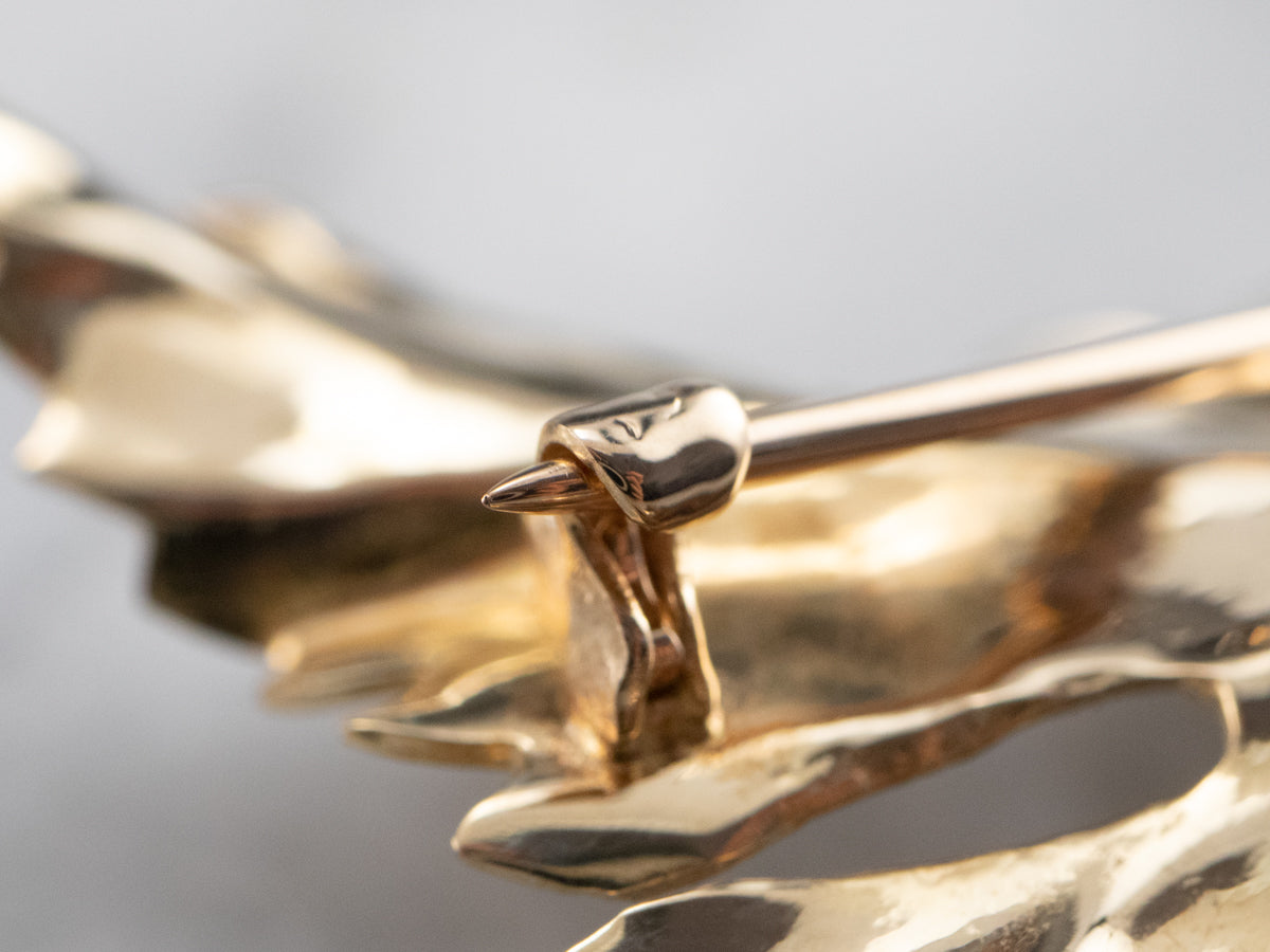 Golden Pearl Grape Leaf Brooch