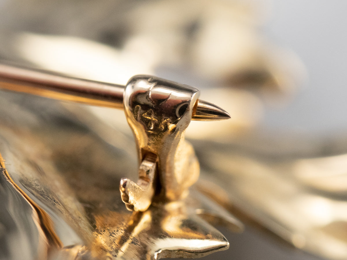 Golden Pearl Grape Leaf Brooch