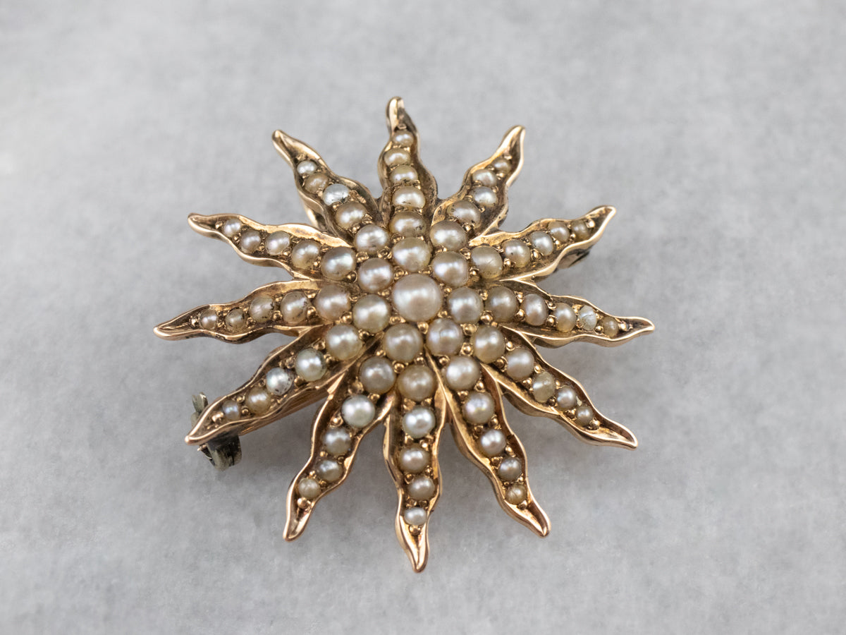 Victorian Seed Pearl Starburst Brooch Pendant