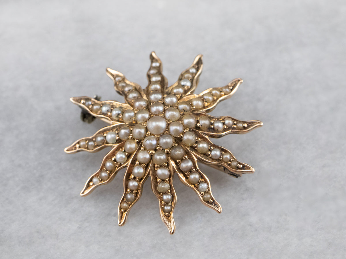 Victorian Seed Pearl Starburst Brooch Pendant