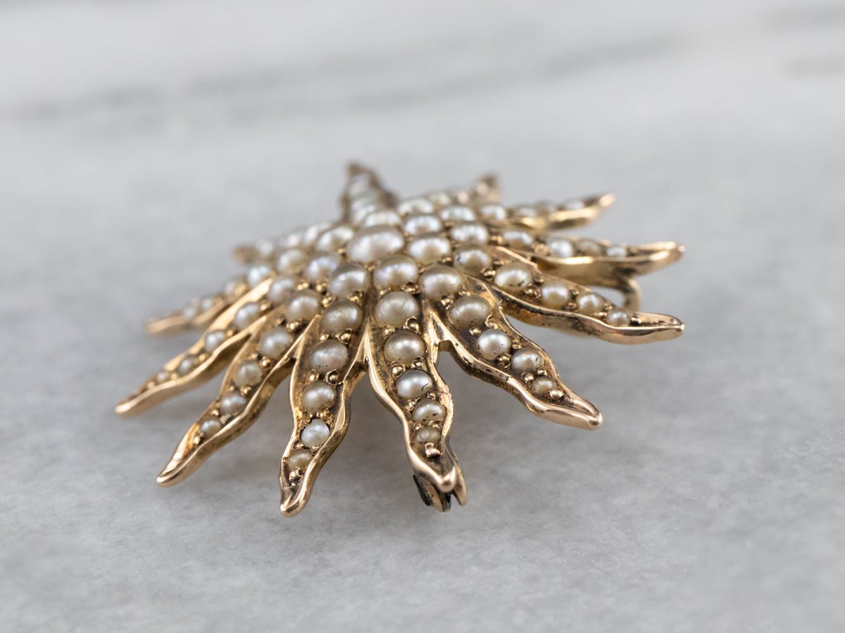 Victorian Seed Pearl Starburst Brooch Pendant