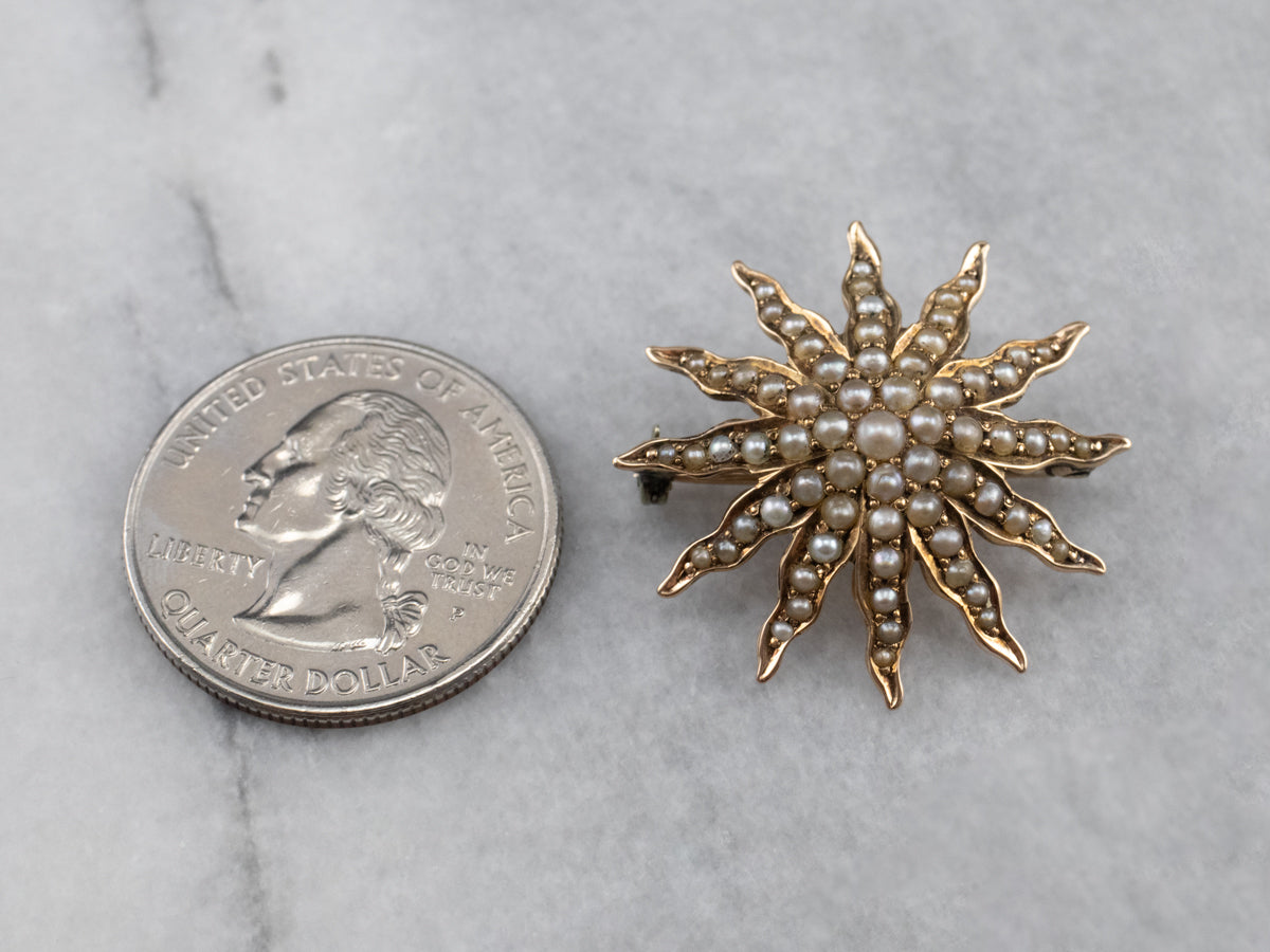 Victorian Seed Pearl Starburst Brooch Pendant