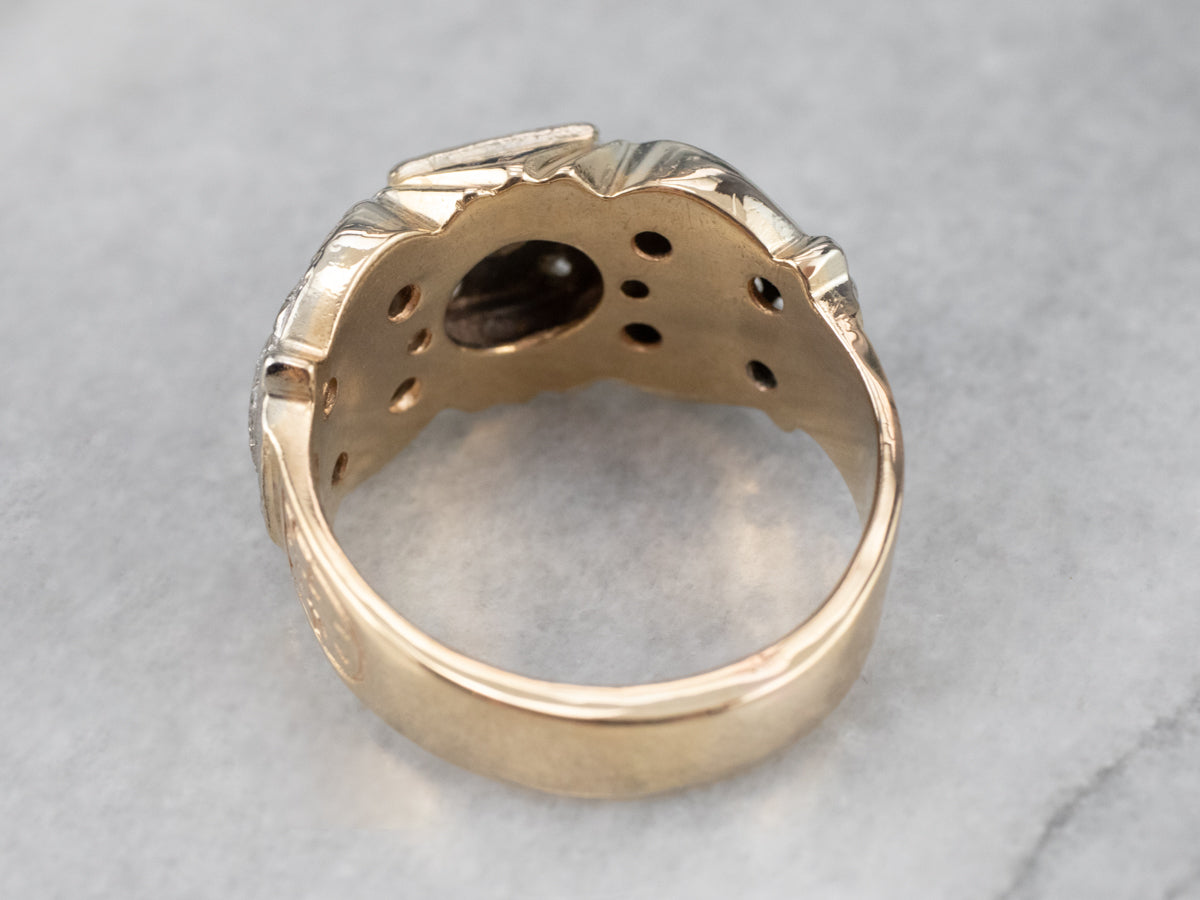 Anillo de oro de dos tonos con esmalte de diamantes masónicos