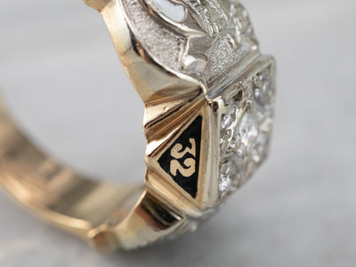 Masonic Diamond Enamel Two Tone Gold Ring