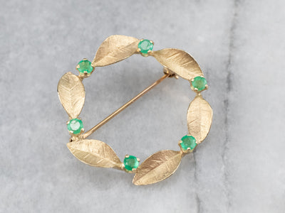Emerald Gold Wreath Brooch