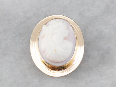 Vintage Pink Shell Cameo Gold Brooch