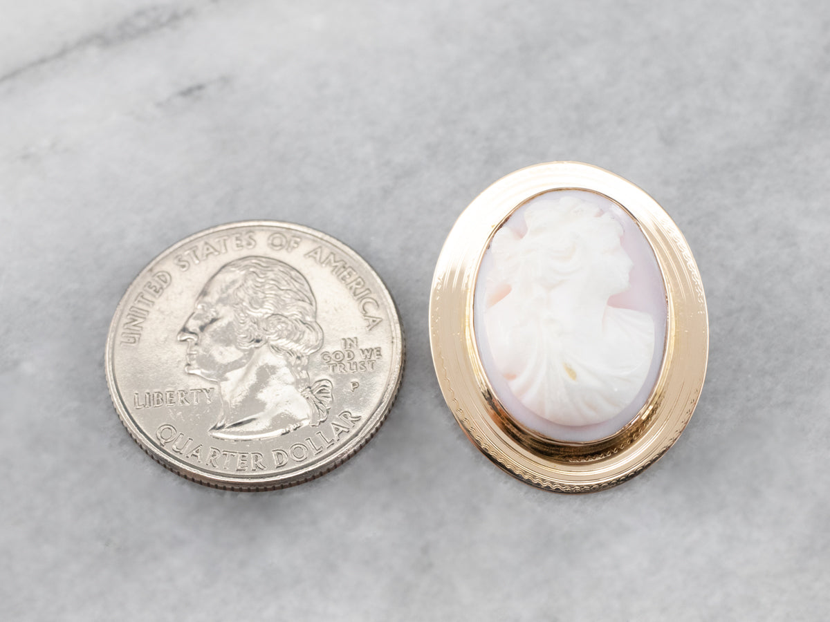 Vintage Pink Shell Cameo Gold Brooch