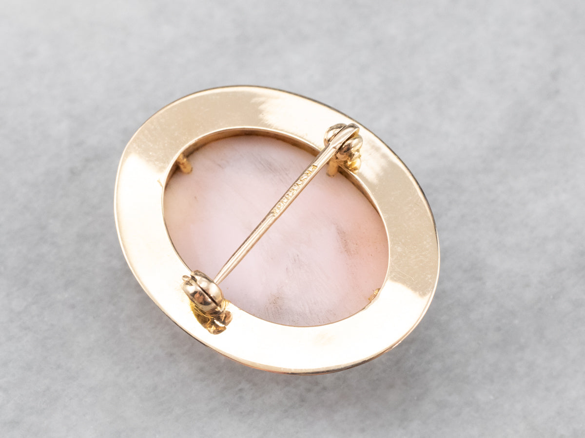 Vintage Pink Shell Cameo Gold Brooch