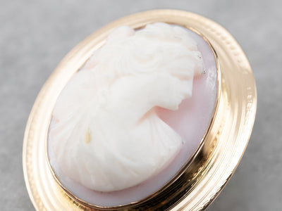 Vintage Pink Shell Cameo Gold Brooch