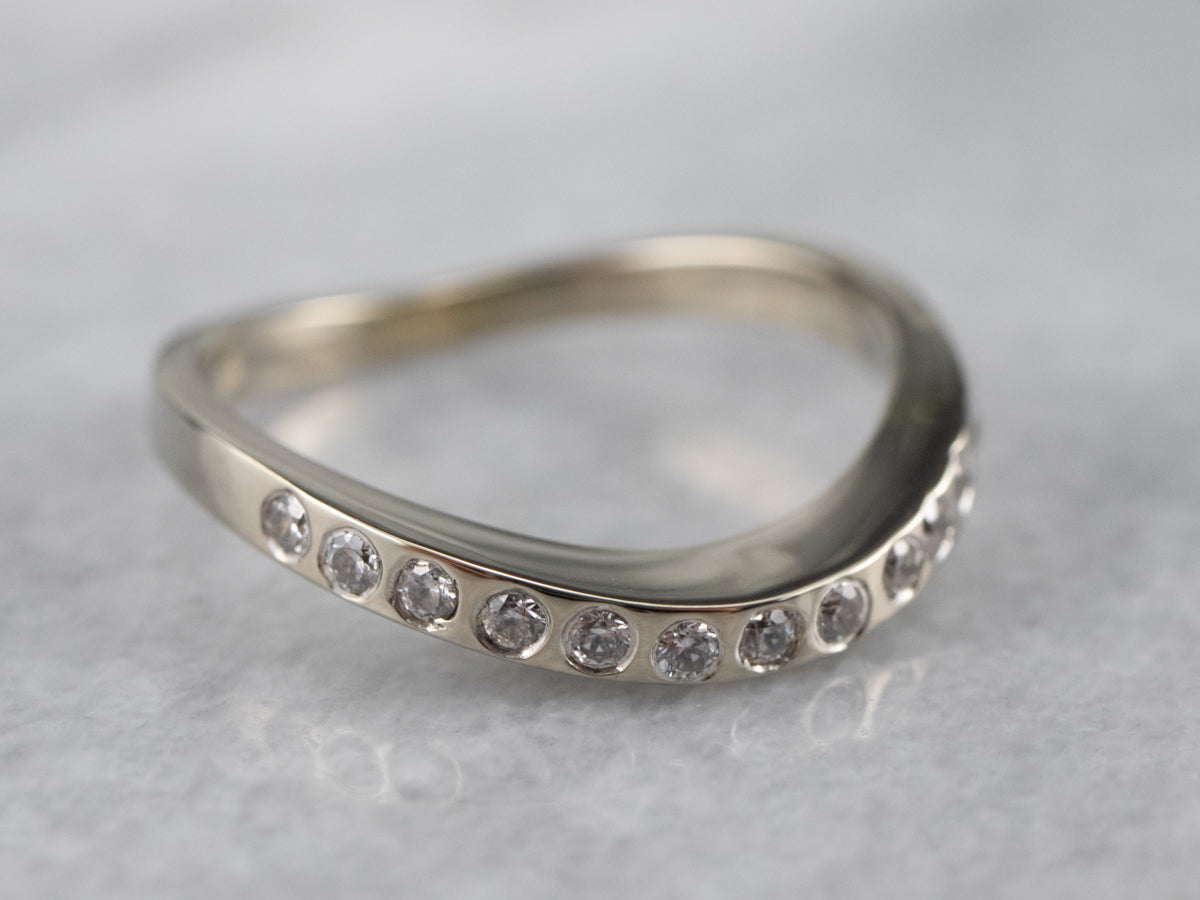 Curved Flush Set Diamond White Gold Band