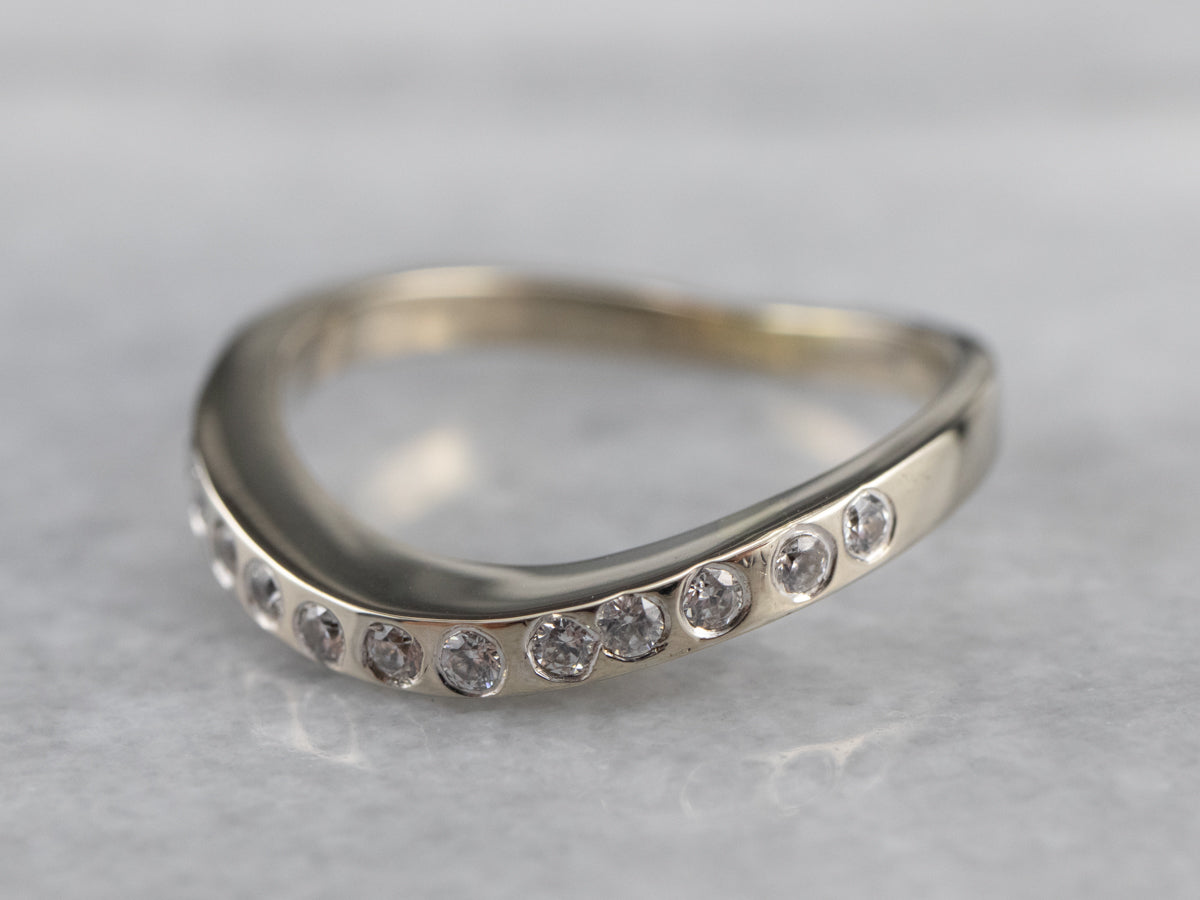 Curved Flush Set Diamond White Gold Band