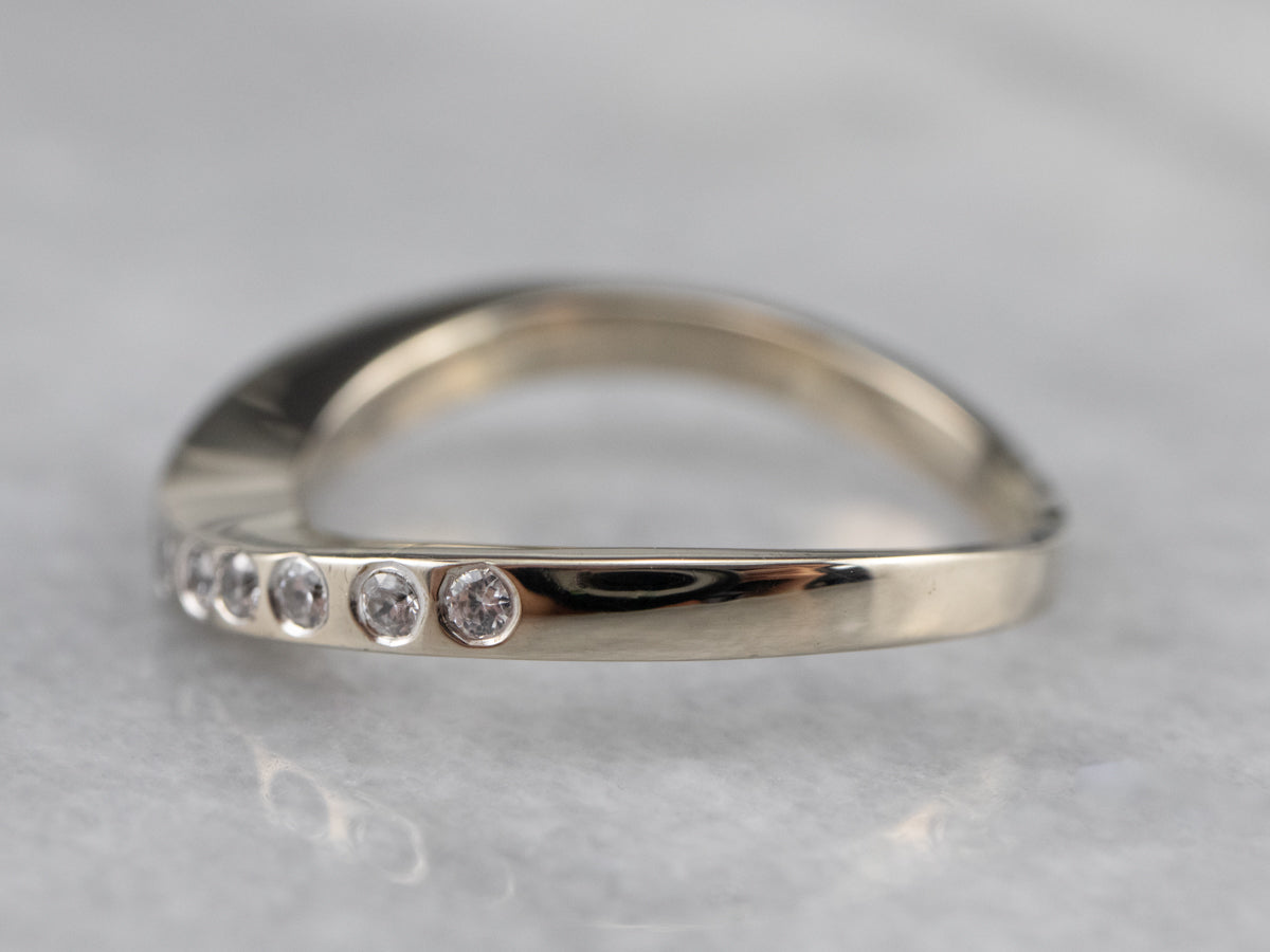 Curved Flush Set Diamond White Gold Band