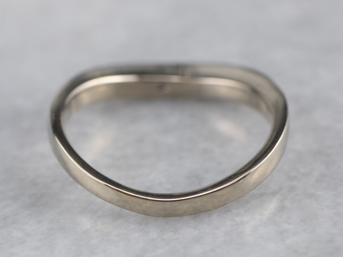 Curved Flush Set Diamond White Gold Band