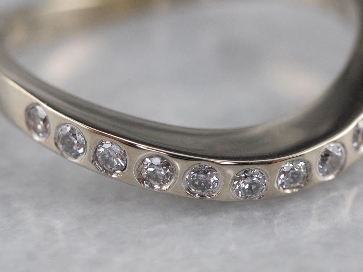 Curved Flush Set Diamond White Gold Band