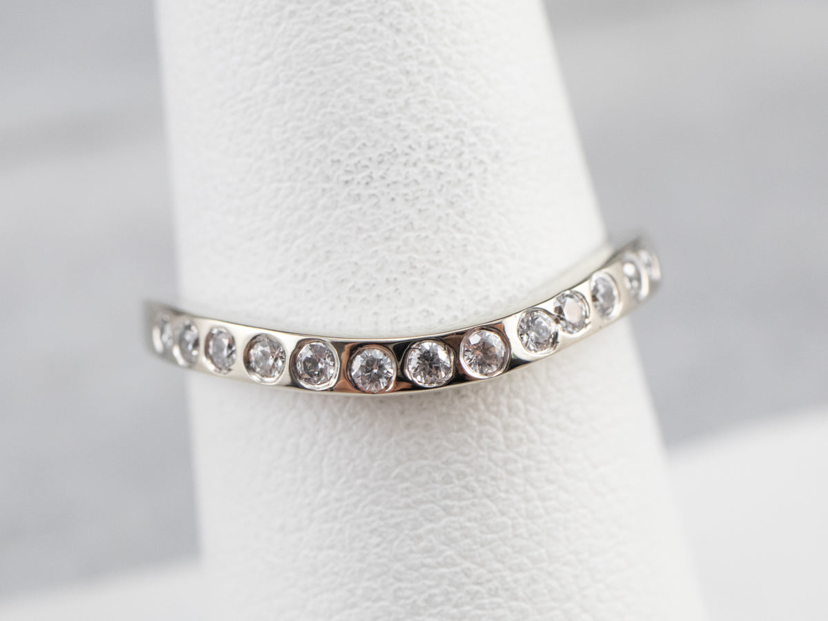 Curved Flush Set Diamond White Gold Band