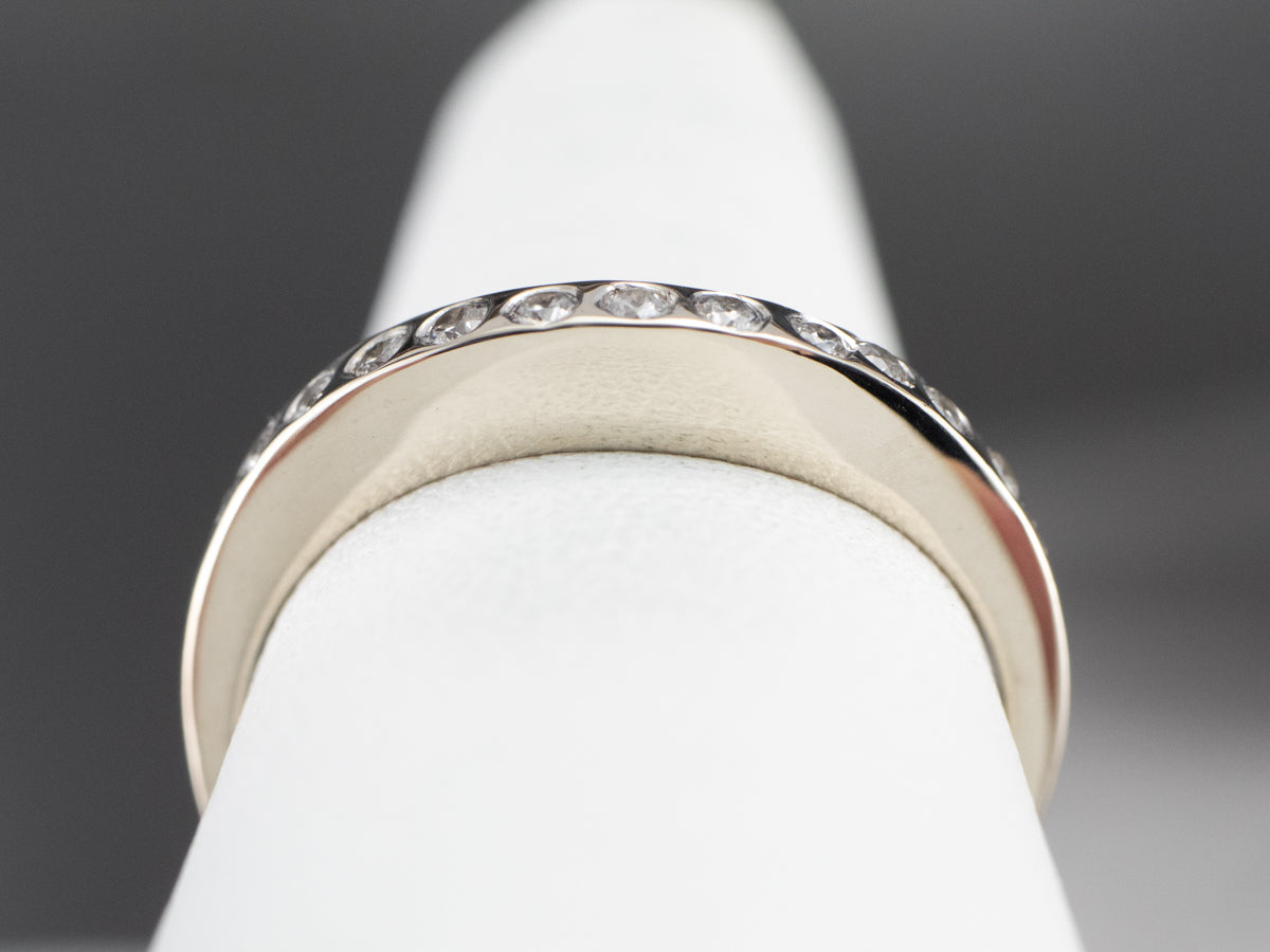 Curved Flush Set Diamond White Gold Band