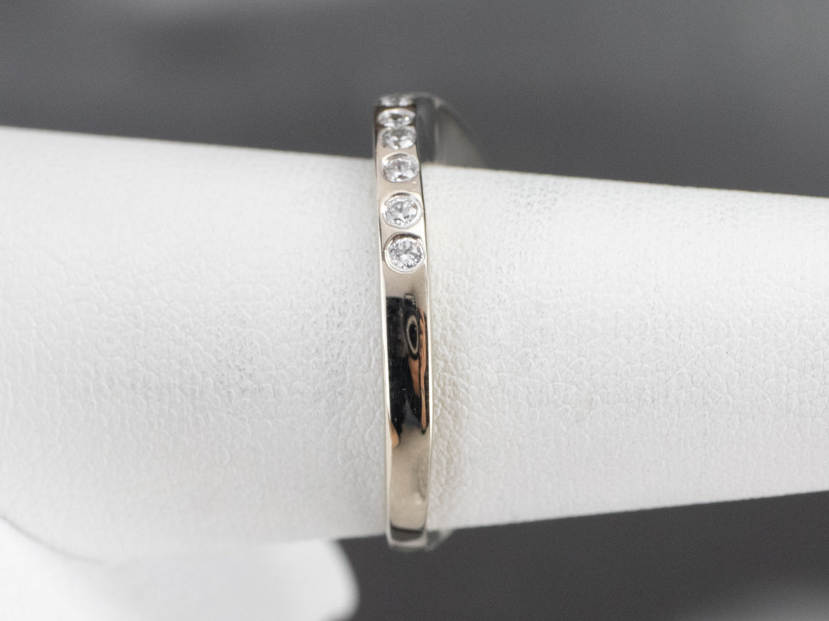 Curved Flush Set Diamond White Gold Band