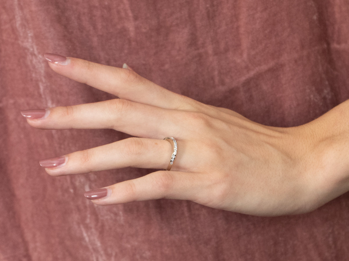 Curved Flush Set Diamond White Gold Band