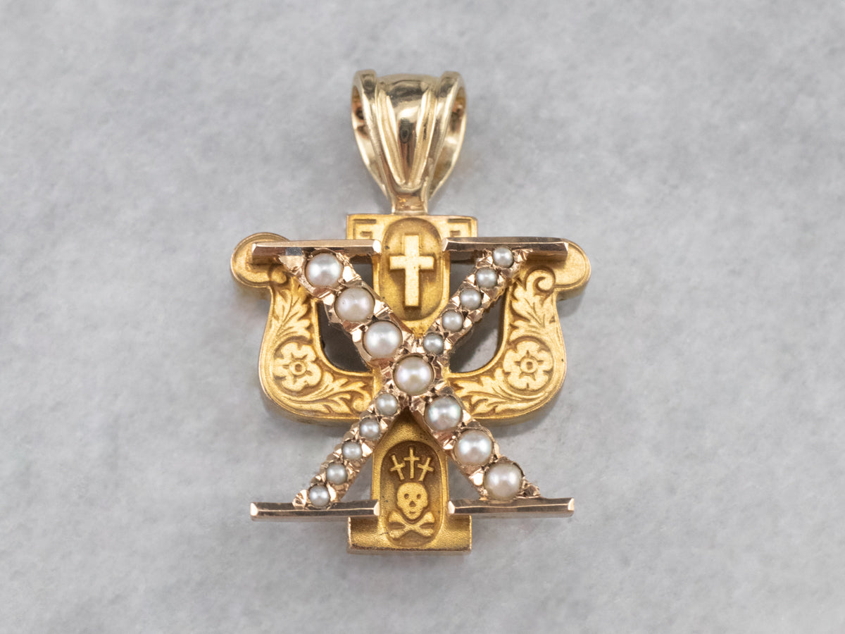 Colgante de la Fraternidad Chi Psi de Oro Perlado
