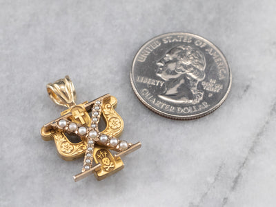Pearl Gold Chi Psi Fraternity Pendant