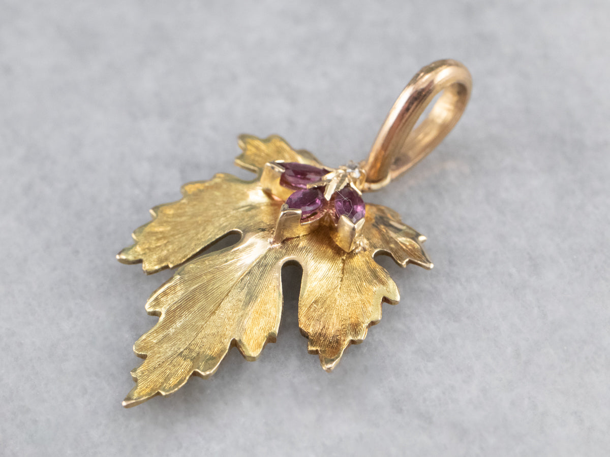 Ruby Gold Grape Leaf Pendant