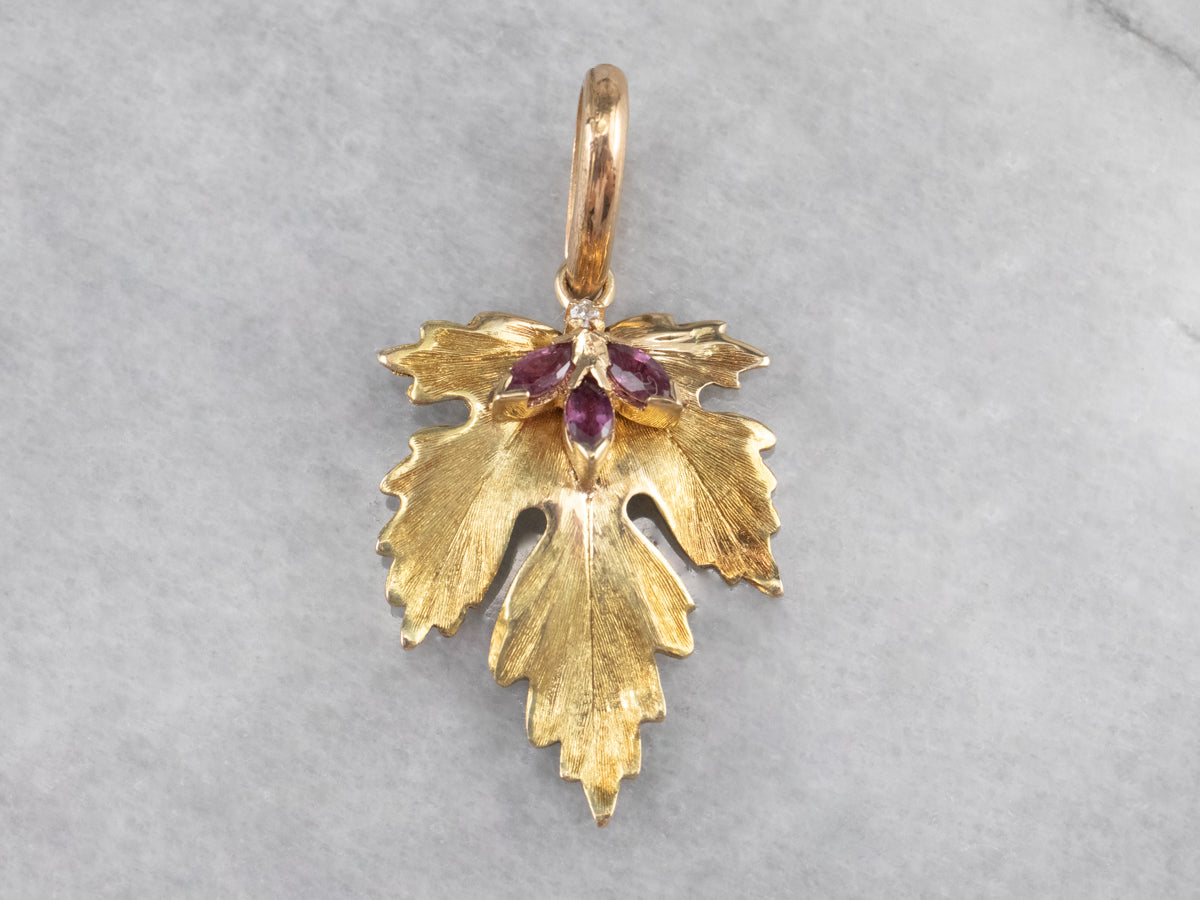 Ruby Gold Grape Leaf Pendant