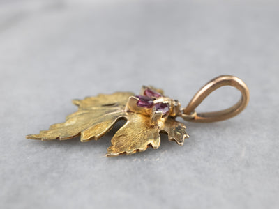 Ruby Gold Grape Leaf Pendant