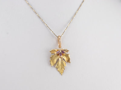Ruby Gold Grape Leaf Pendant