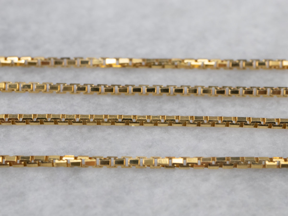 Long Yellow 14K Gold Box Chain