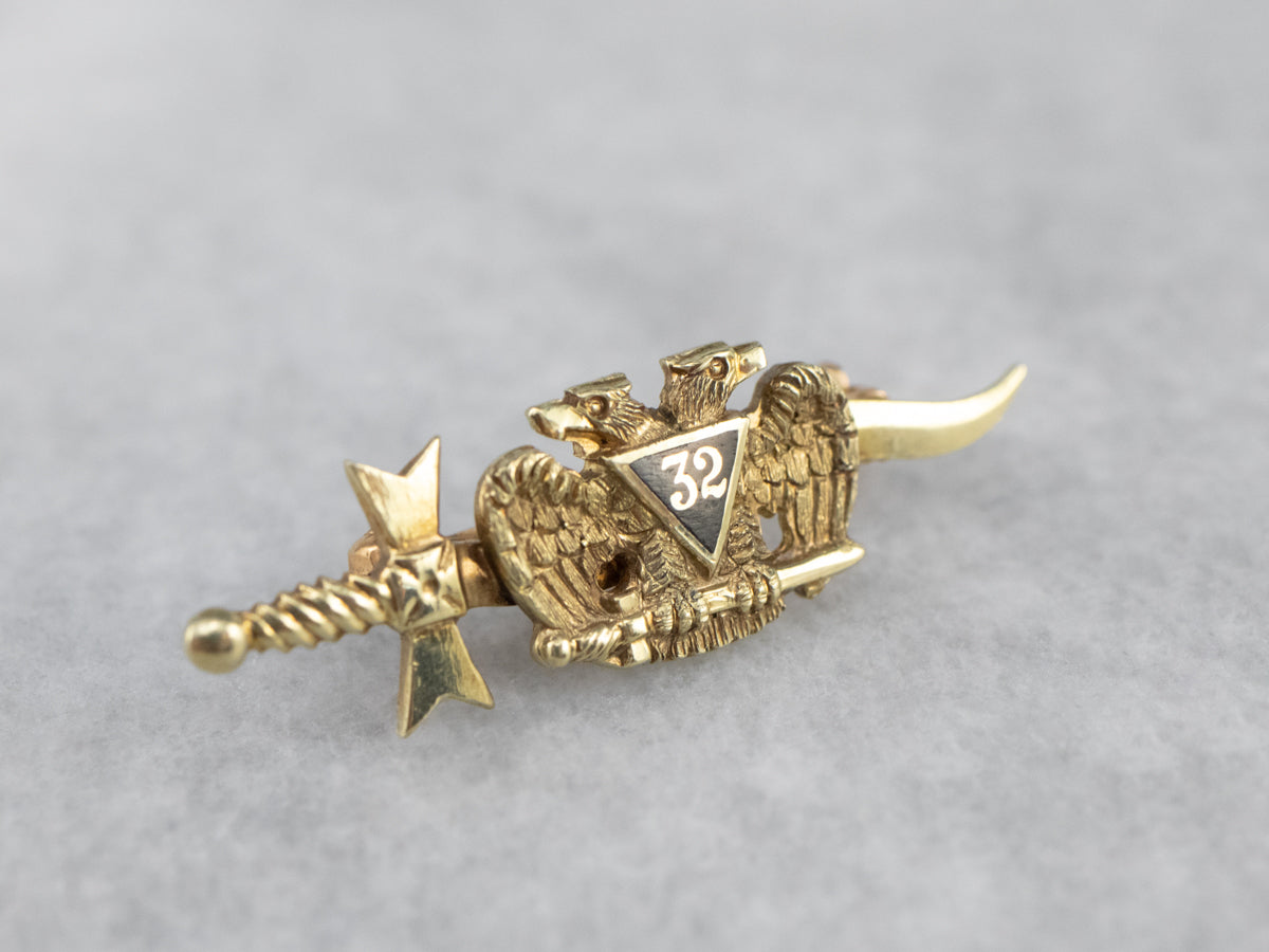 Antique Gold and Enamel Masonic Pin