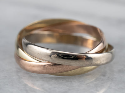 Tri Color 14K Gold Rolling Band Ring