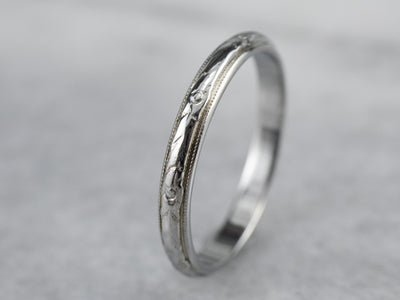 Art Deco Floral Patterned White Gold Wedding Band
